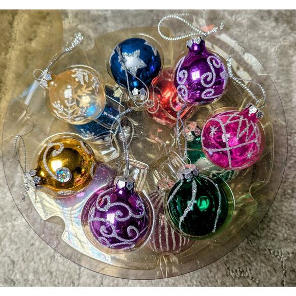 JC Penney Silver Ornament Tree Set 12 HANGING GLASS ORNAMENTS ONLY replacement - Picture 1 of 10